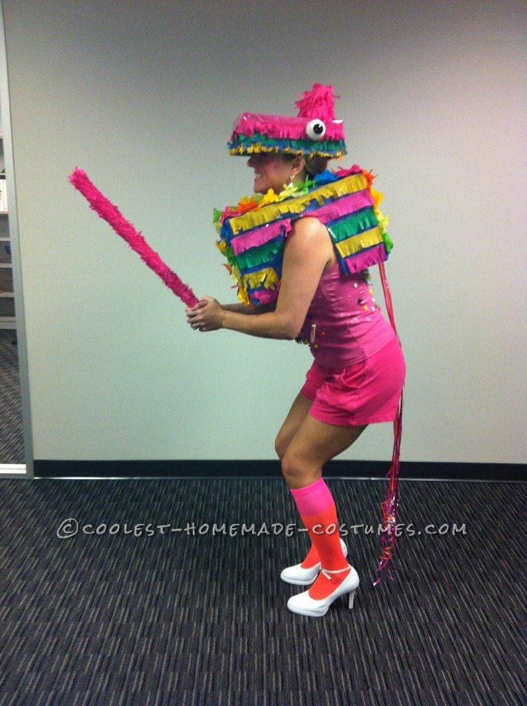 This was a time consuming costume to make but it was worth all the fun I had wearing it. I used to have Pinatas at all my birthday parties.  I j