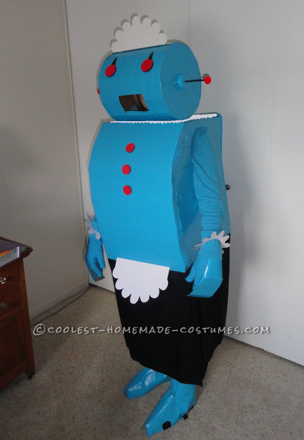 I was looking for something special for my wife’s costume when I came across the Rosie the Robot idea. So I made a trip to the recycling center