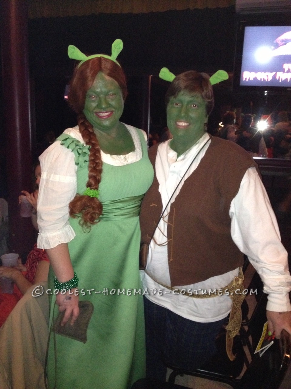 Inspired by the classic movies and recent broadway production of Shrek, we decided to make some green magic of our own.  Shrek and Fiona costume