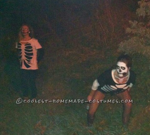 Last Minute Homemade Sister Skeletons Halloween Costumes