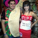 The taco costume you can find at any halloween Store. For the Hot sauce packet i bought a simple red dress from Forever 21. I went to joann's and bo