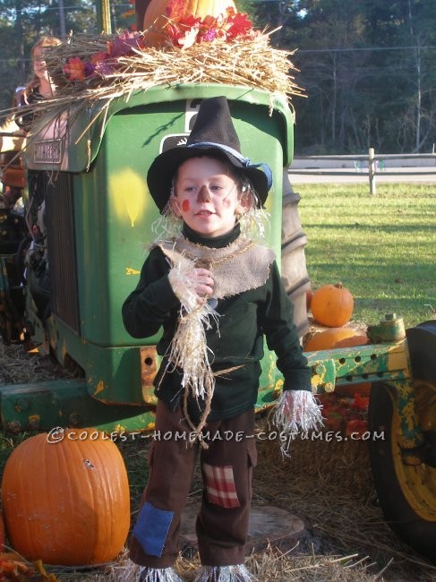 Coolest Homemade Child Scarecrow Costume from The Wizard of Oz