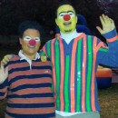 Bert\'s shirt was made from a Blue v neck thermal shirt, green and orange duct tape for the stripes. super easy and took less than 10 min! Ernies s