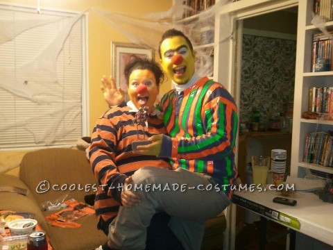 Bert's shirt was made from a Blue v neck thermal shirt, green and orange duct tape for the stripes. super easy and took less than 10 min! Ernies s