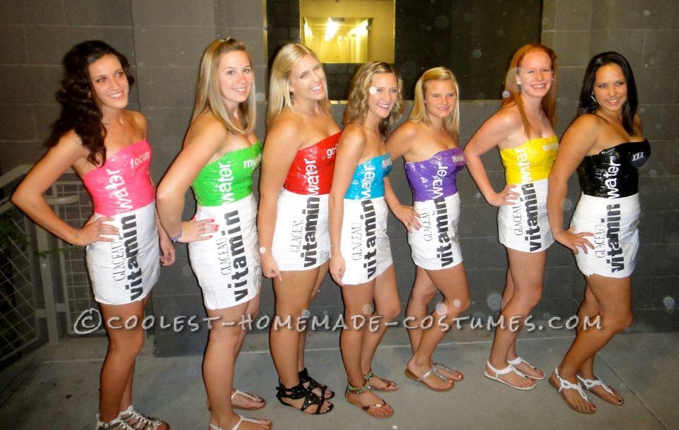 So for halloween my friends and I made vitamin water label dresses all out of duct tape.  We all chose different colors and different flavors. &
