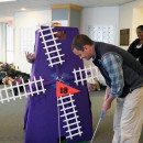 I love mini-golf and when I was playing this summer with friends, I thought it would make a pretty cool costume. The windmill is made from cardboard,