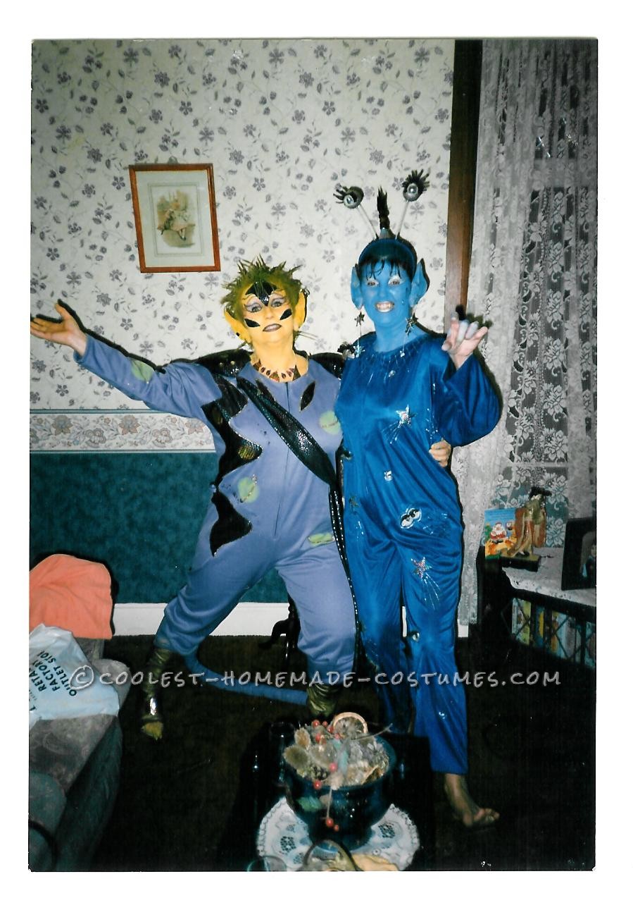 The theme for this fancy dress was 'bad taste'. Turning up to the event painted blue and yellow wearing swimming flippers and plastic ears definate