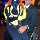 I was Mystique and my boyfriend was Professor X. We took an old wheelchair and spray painted it silver and put the X wheels on it. For Mystique, I di