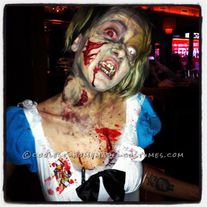 Horrific Alice in Zombieland Costume and Makeup: To become Alice in Zombieland, it took about a month and a half to prepare and about four hours of making. Almost all the accessories I bought online,