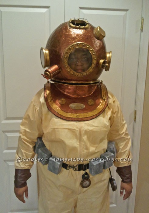 Awesome Homemade Antique Deep Sea Diver Halloween Costume: After looking for days online for the costume I wanted to make I decided on a diving costume. I also wanted it to look more aged instead of the newer