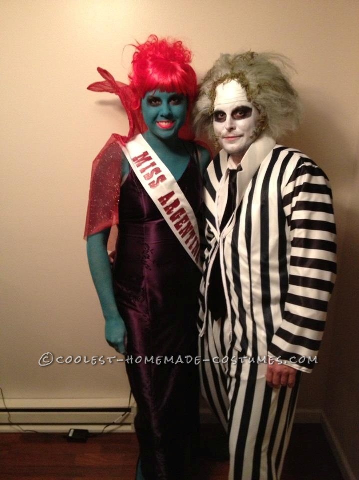 Awesome Couple Costume: Miss Argentina and Beetlejuice: I had so much fun with this Miss Argentina and Beetlejuice costume! I actually pieced it together from random findings. I found the dress on Ebay and