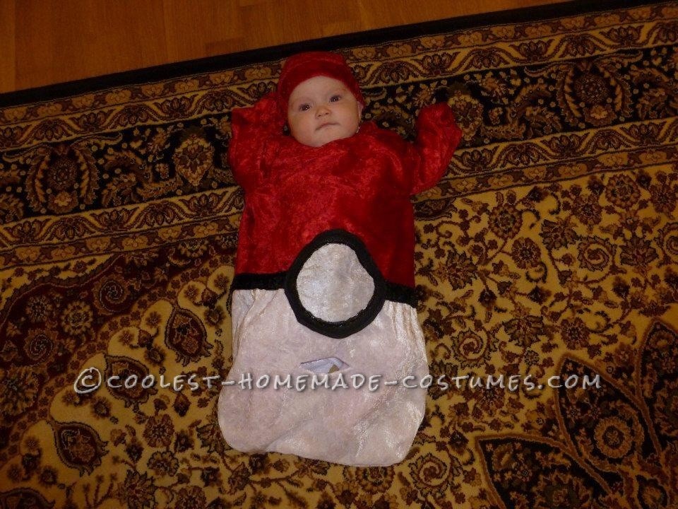 Cutest Homemade Baby Pokeball Costume: Well, I live in Germany and fabric is really expensive here. I wanted to make a baby Pokeball costume. First thing I I did was order a baby sleep sack