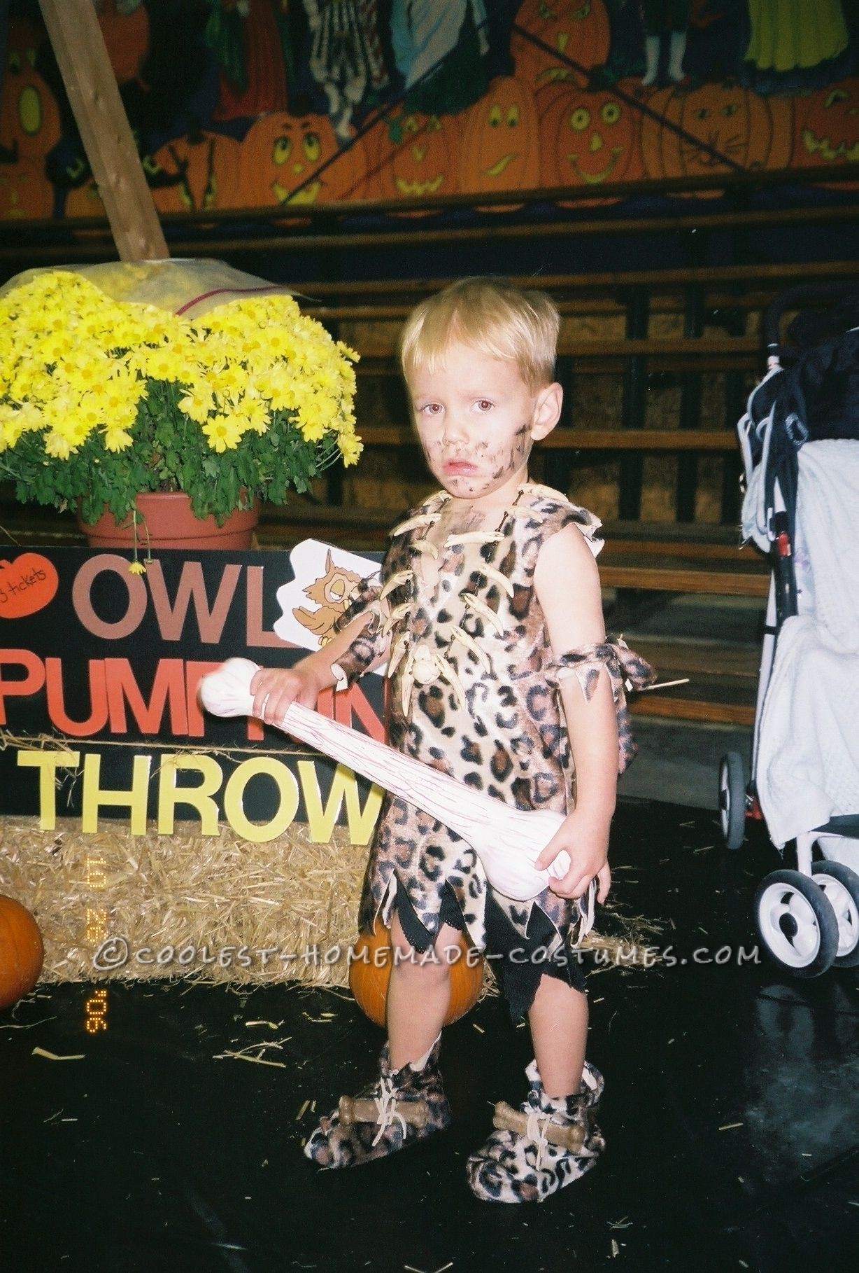 Little Caveman Costume for a Boy: My little boy wanted to be a caveman so I bought some material and whipped this up in no time flat. The booties I made large and they slipped over his