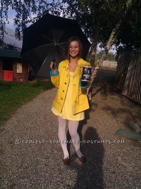 Coolest Homemade Morton Salt Girl Costume: I thought of this Morton Salt Girl costume the night before I had to dress up for Halloween at school, I was thinking, oh goodness, I have no costume