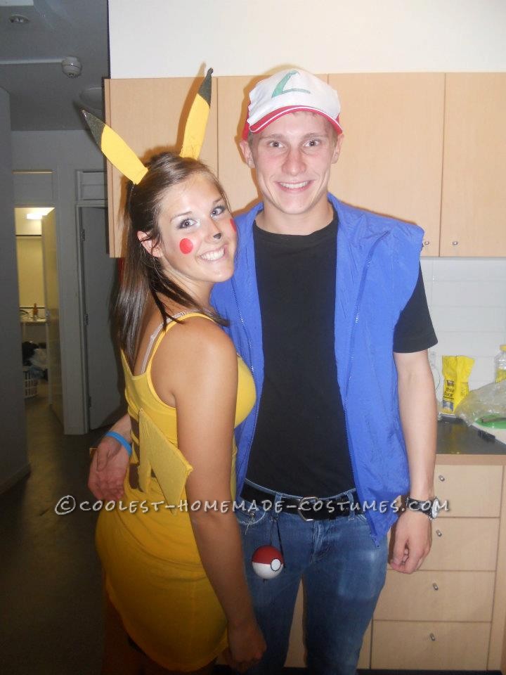 Cute Ash and Pikachu Couple Halloween Costume: I love Halloween, and had to make the costume for both my boyfriend and I! We shared a bond over Pokemon, and I've always wanted to be Pikachu, so the