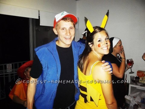 Cute Ash and Pikachu Couple Halloween Costume: I love Halloween, and had to make the costume for both my boyfriend and I! We shared a bond over Pokemon, and I've always wanted to be Pikachu, so the