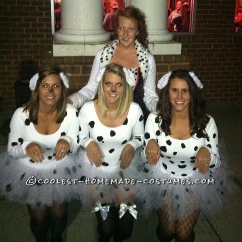 Cute and Fun 101 Dalmatians Girls Group Costume: We spent months trying to think of different/creative group costumes for Halloween.  We wanted it to be original and fun!  So, in the end we were se