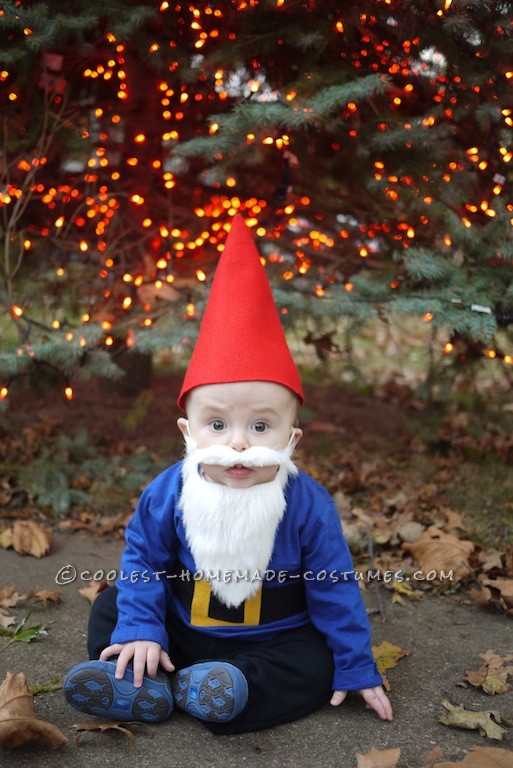 This is a gnome costume I made for my son, Max, who is six months old.  I wanted to make his first halloween special by making him a unique cost