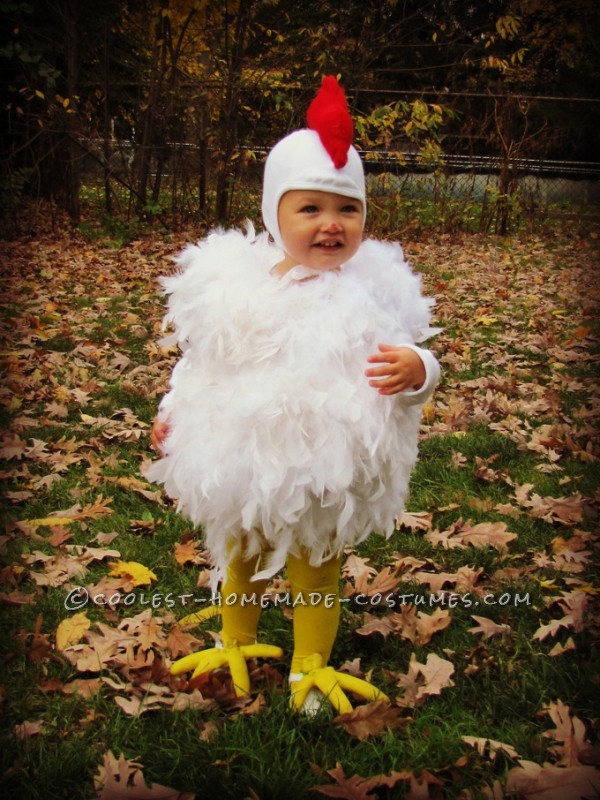 Cutest Chicken Homemade Costume: This cutest Chicken costume was originally made for my oldest daughter, 7 years ago. And it is just as cute on her baby sister, as the day she wore it