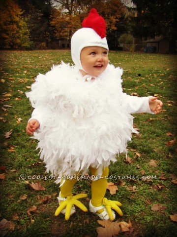 Cutest Chicken Homemade Costume: This cutest Chicken costume was originally made for my oldest daughter, 7 years ago. And it is just as cute on her baby sister, as the day she wore it