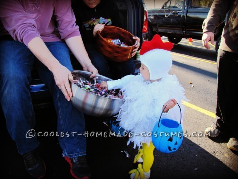 Cutest Chicken Homemade Costume: This cutest Chicken costume was originally made for my oldest daughter, 7 years ago. And it is just as cute on her baby sister, as the day she wore it