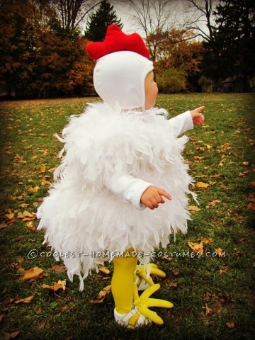Cutest Chicken Homemade Costume: This cutest Chicken costume was originally made for my oldest daughter, 7 years ago. And it is just as cute on her baby sister, as the day she wore it