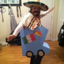 Original Taco Truck Costume: "El Taco Movil": I took two large boxes from Home Depot, cut them out in the shape of a truck. Then I spray painted all of the sides and let it dry over night. Next wa