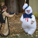 Both costumes are entirely handmade. Both costumes are made out of bed sheets and other miscellaneous fabric. Stay puft is basically two jumpsuits on