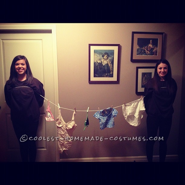 Funny Homemade Clothesline Costume!: This costume all started about 35 years ago when my mom was about my age. My mom and her best friend needed a cheap and easy costume, fast. That’s h