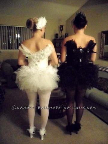 Homemade Black Swan and White Swan Couple Halloween Costumes