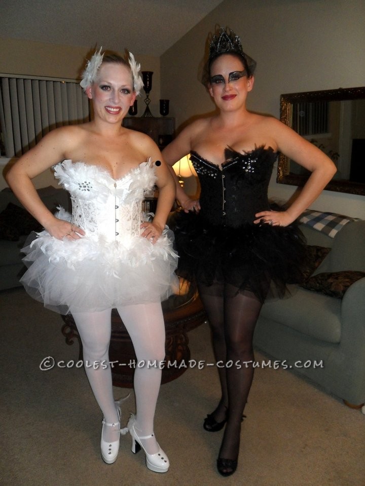 Homemade Black Swan and White Swan Couple Halloween Costumes