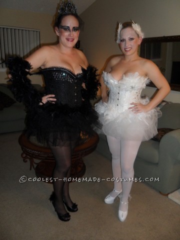 Homemade Black Swan and White Swan Couple Halloween Costumes