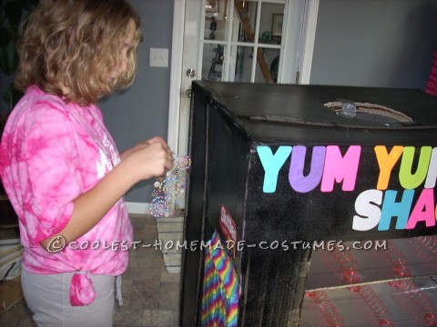 Homemade Vending Machine Costume that Actually Dispenses Candy