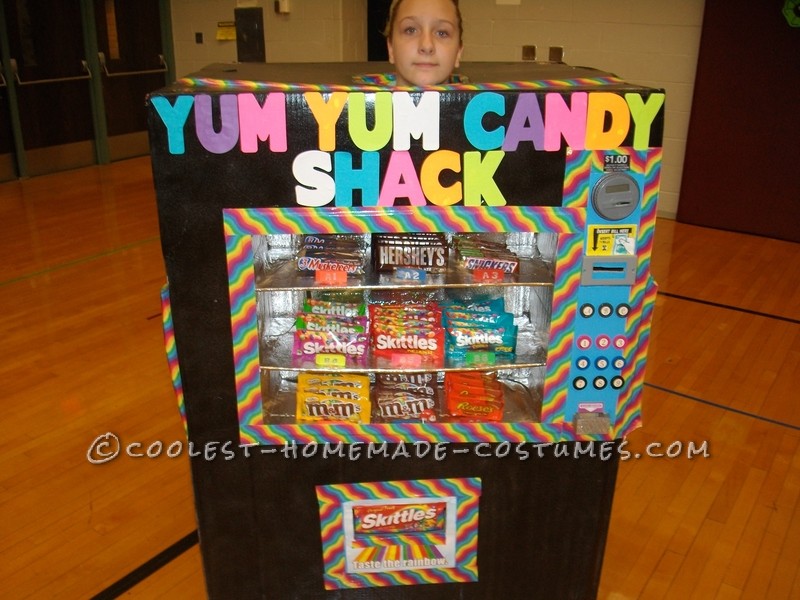 Homemade Vending Machine Costume that Actually Dispenses Candy