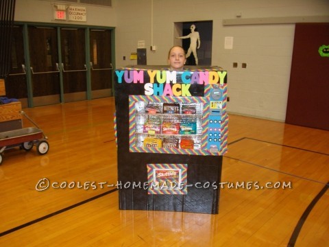 Homemade Vending Machine Costume that Actually Dispenses Candy