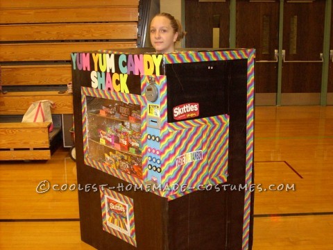 Homemade Vending Machine Costume that Actually Dispenses Candy