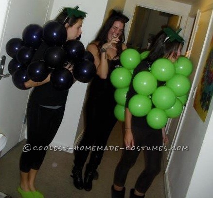Last-Minute Bushel of Grapes Halloween Costume: I knew I'd undoubtedly be a fire hazard and the idea of having to frequently inflate myself throughout the night wasn't overly appealing, but I was go
