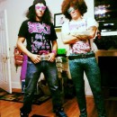 Cool LMFAO Redfoo and SkyBlue Couple Halloween Costume: My friend and I thought it would be cool to be LMFAO Redfoo and SkyBlue. It took us about two weeks to get our costumes. We got the wigs and my tights