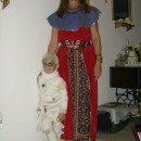 Cool Mom and Child Couple Costume: Mummy and Egyptian: My mother dressed up as an Egyptian with my son's mummy costume for the daycare carnival.  His costume was a white turtle neck and white tights und