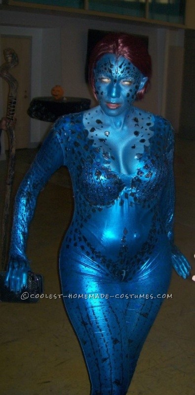 My Alter-Ego Mystique Homemade Halloween Costume: I actually decided last year that I would be Mystique for 2012 Halloween. I start preparing in April of 2012. I started with a blue full bodysuit. I t