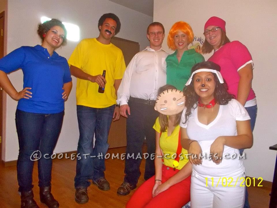 Homemade Family Guy Group Halloween Costume: For Halloween we wanted to be something as a group, something easy, and also something that we would not freeze in when we were outside! We decided to