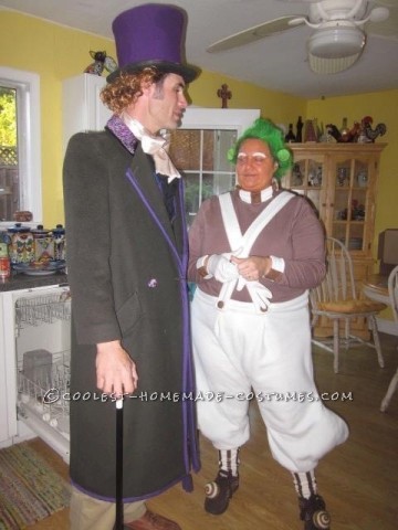 Since my husband is tall and slender, and I am short and chunky, we thought Willy Wonka and an Oompa Loompa would be perfect costumes!  With the