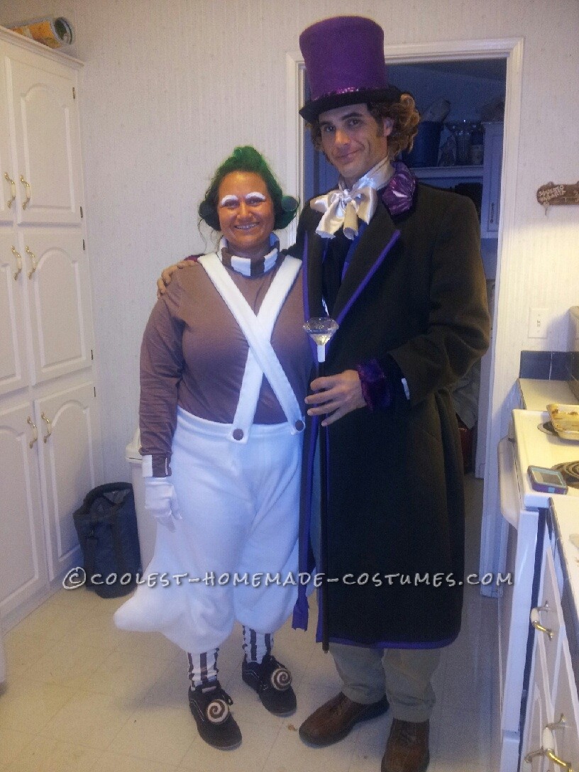Since my husband is tall and slender, and I am short and chunky, we thought Willy Wonka and an Oompa Loompa would be perfect costumes!  With the