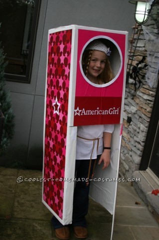 Original American Girl Doll Julie Costume for a Girl: My daughter wanted to be the American Girl Doll Julie for Halloween.  I thought it would be cute to have her inside the box.  The first thing I did