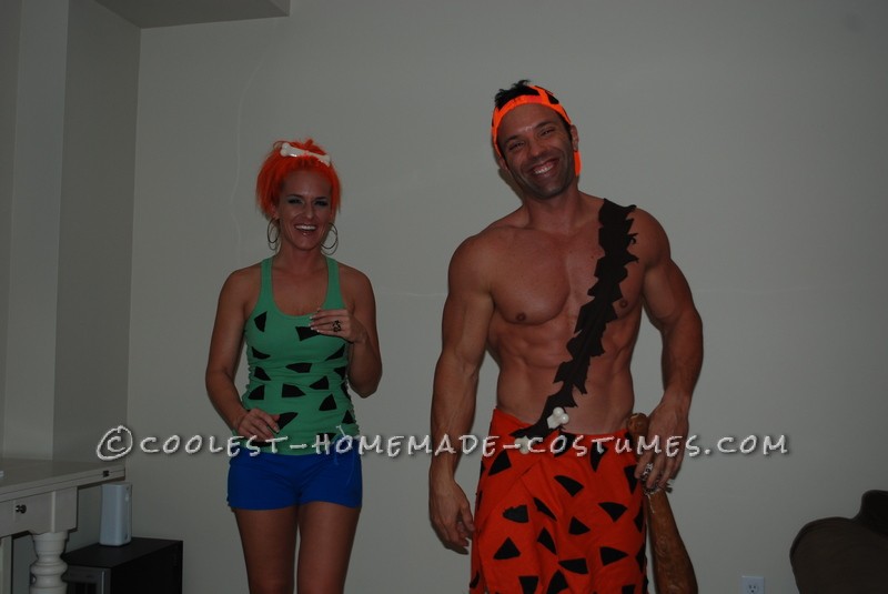 Pebbles and Bam-Bam Pebbles’ costume was made using a green tank top bought from a second hand store. With a little help from my kids,