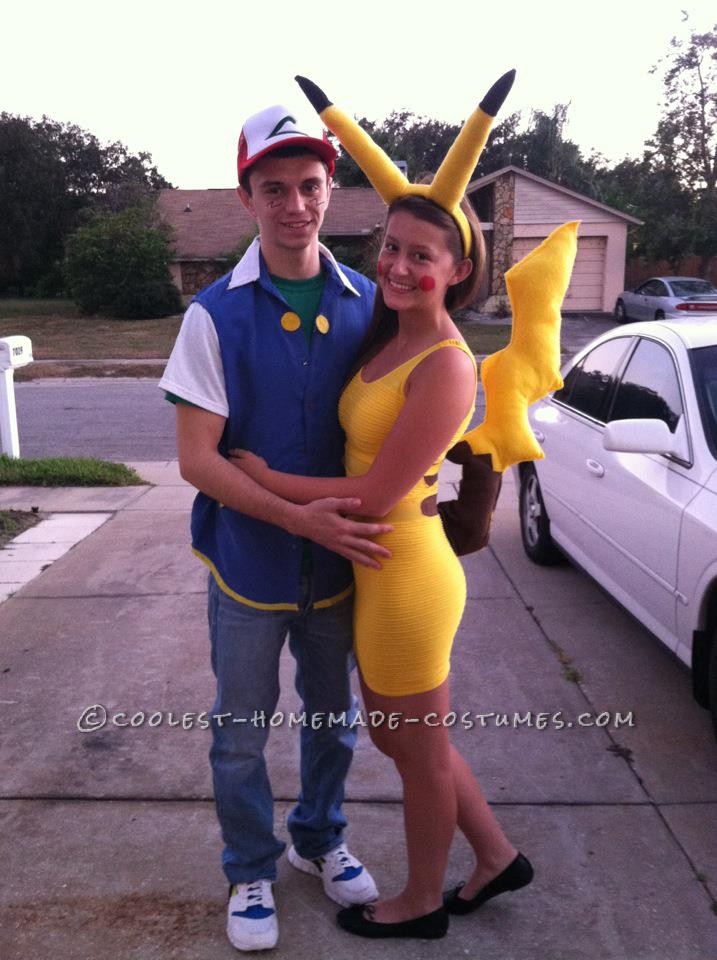 Fun Pikachu and Ash Couple Costume: This is how I got to make our fun Pikachu and Ash Couple Costume:  Pikachu  The Pikachu ears were made out of old devil horns from a previous cost