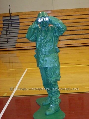 Homemade Plastic Green Army Man Halloween Costume for a Boy