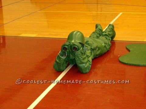 Homemade Plastic Green Army Man Halloween Costume for a Boy