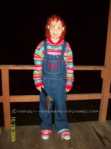 Creepy Seed of Chucky Homemade Halloween Costume: This Creepy Seed of Chucky homemade Halloween costume is a fairly simply costume to do. I purchased the rubber mask, the bib overalls, and the sneake