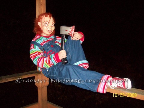 Creepy Seed of Chucky Homemade Halloween Costume: This Creepy Seed of Chucky homemade Halloween costume is a fairly simply costume to do. I purchased the rubber mask, the bib overalls, and the sneake